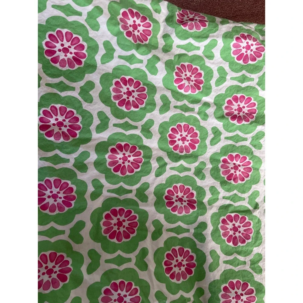Pottery Barn Kids Duvet Cover Full Queen Green Pink Floral Medallion Cotton Good